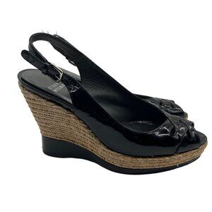 Stuart Weitzman Dolunch Patent Espadrille Wedge Sandal, Black Size 9